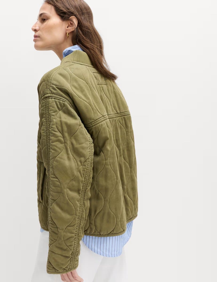 Marks & Spencer M&S Casual Quilted Bomber Jacket in Sage