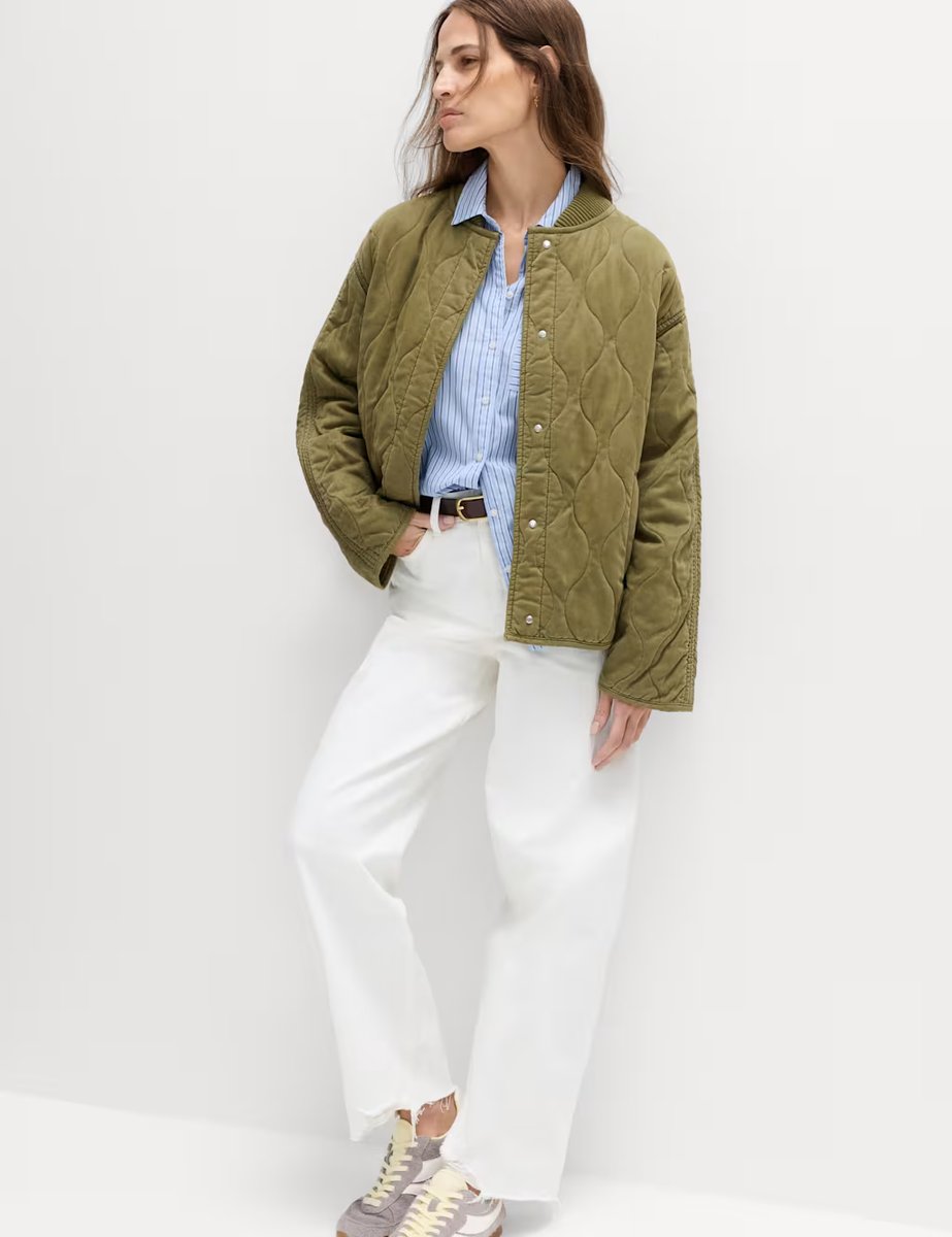 Marks & Spencer M&S Quilted Waisted Bomber Jacket Sage - 2