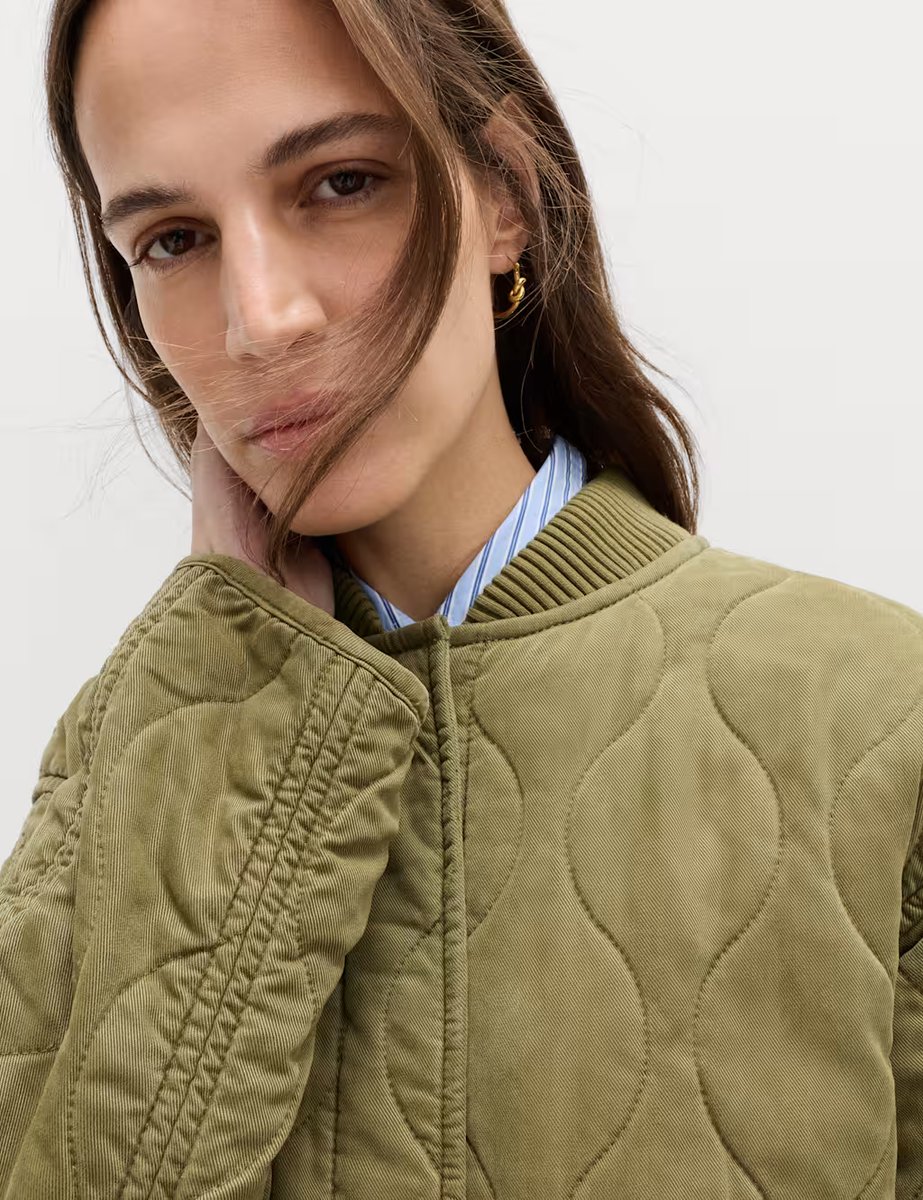 Marks & Spencer M&S Quilted Waisted Bomber Jacket Sage - 3