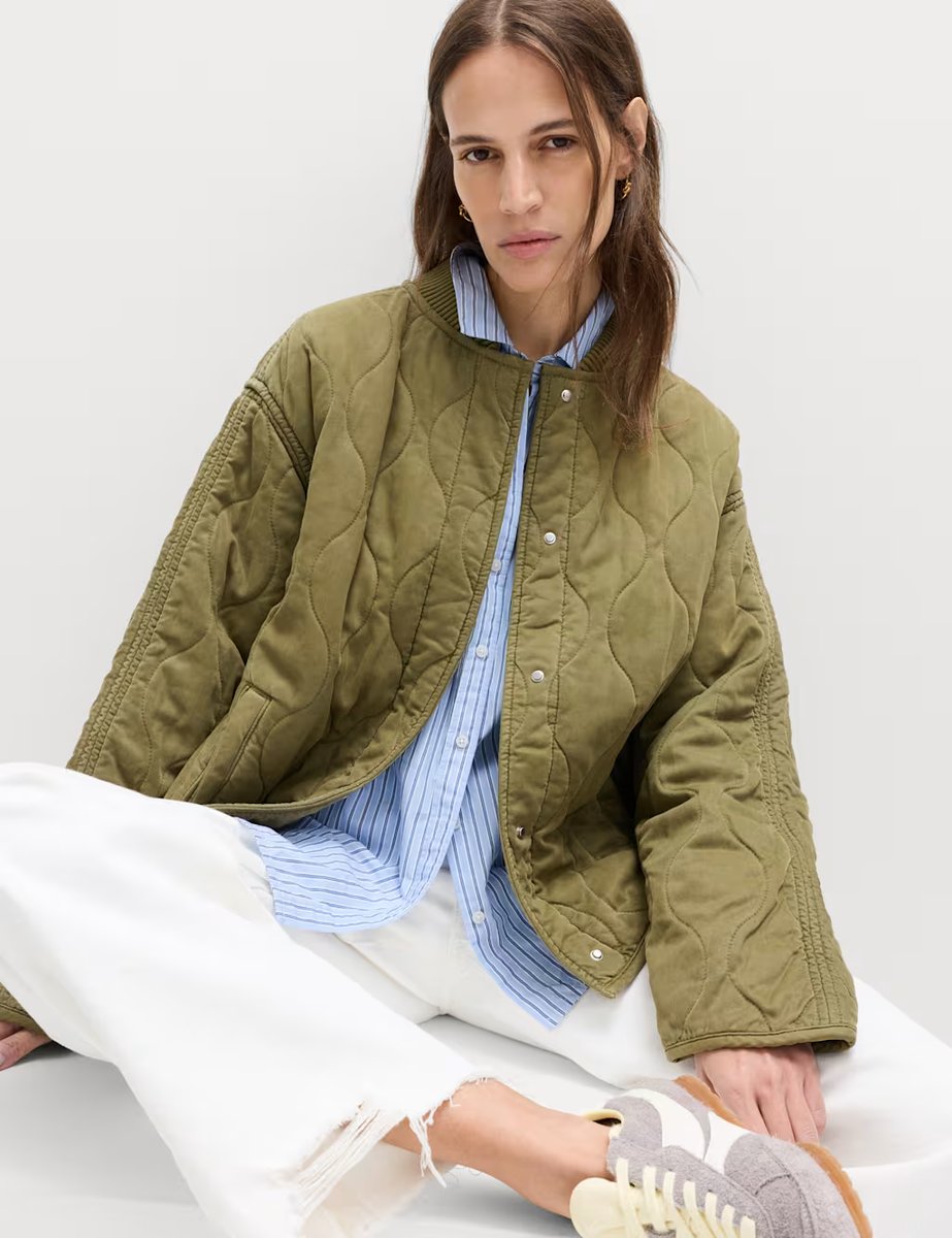 Marks & Spencer M&S Quilted Waisted Bomber Jacket Sage - 4