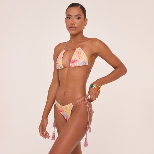 EGO EGO Tassel Detail Bikini Set in Pink Paisley Print