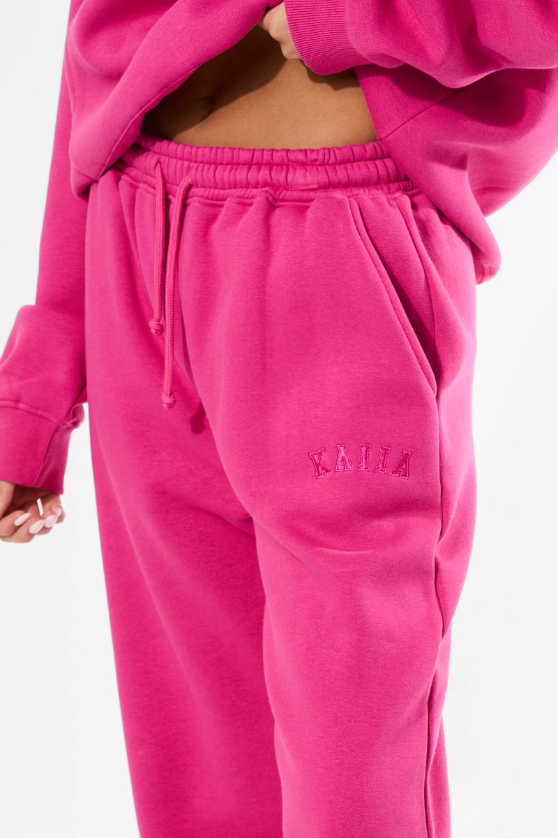 Kaiia Kaiia Logo Wide Leg Joggers Bright Pink - 4