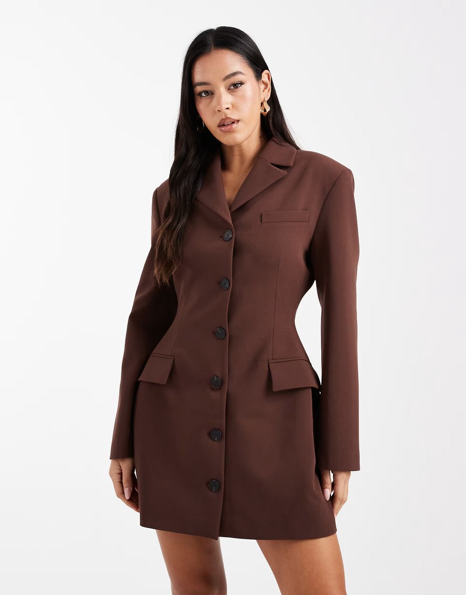 ASOS ASOS DESIGN cinch blazer mini dress in chocolate brown - 3