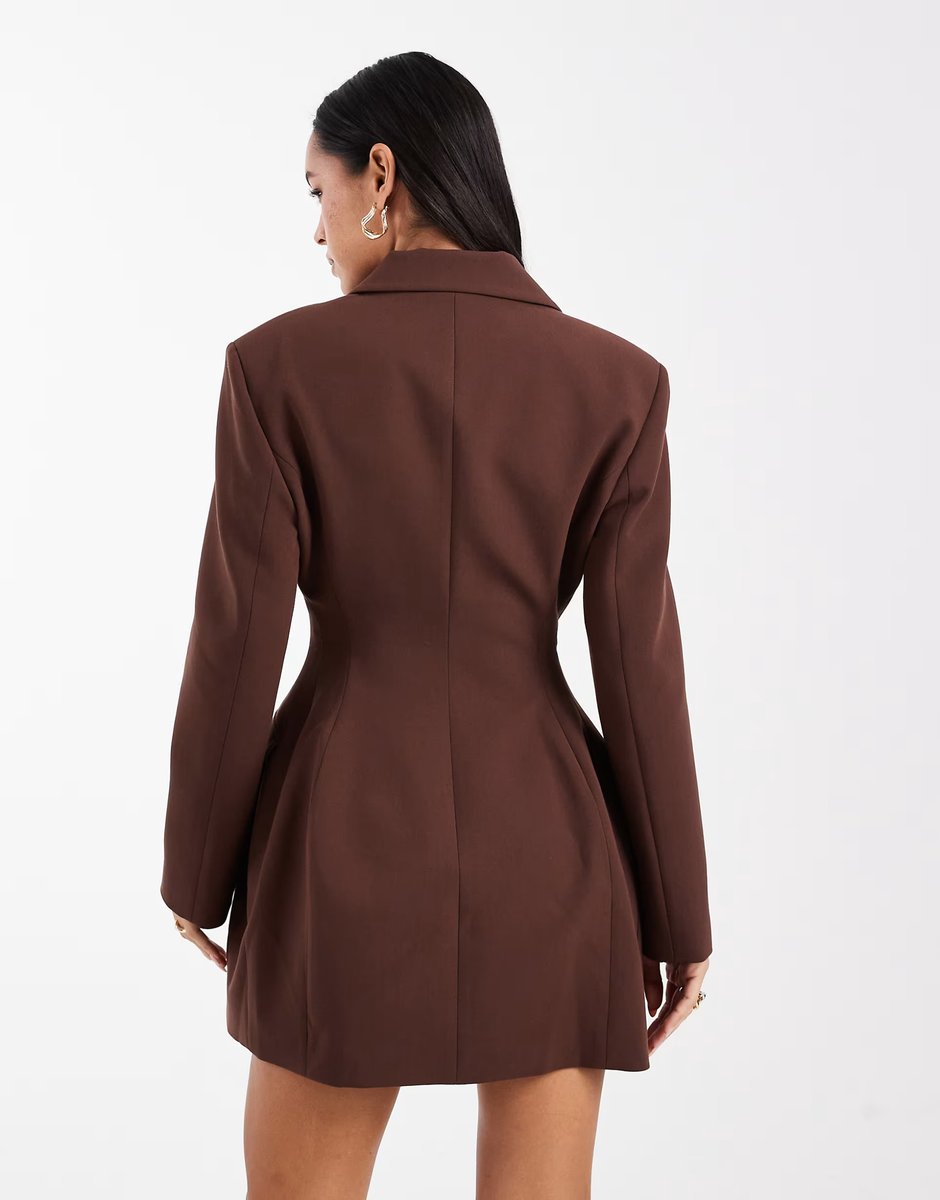 ASOS ASOS DESIGN cinch blazer mini dress in chocolate brown - 4
