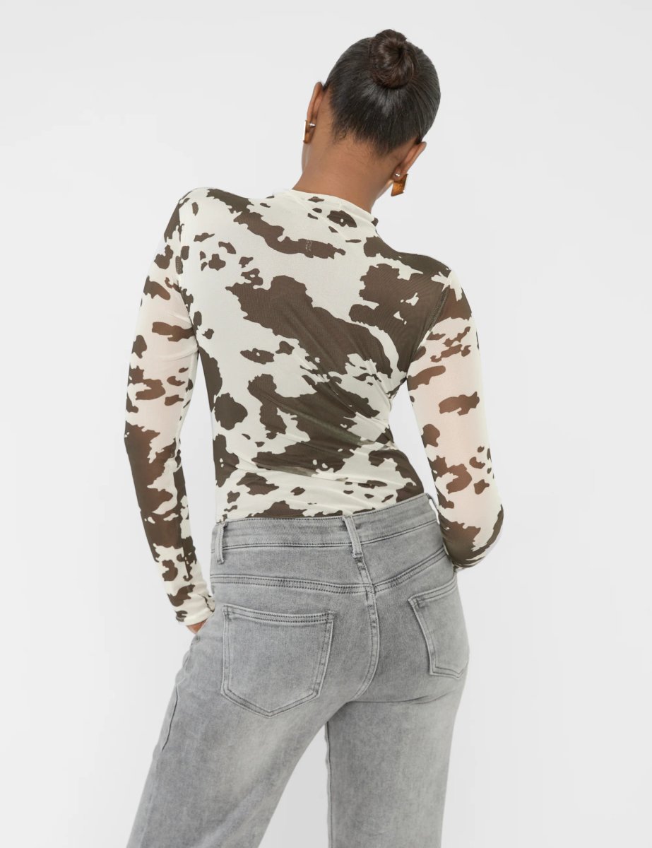 Public Desire Long Sleeve High Neck Bodysuit Cow Print - 2
