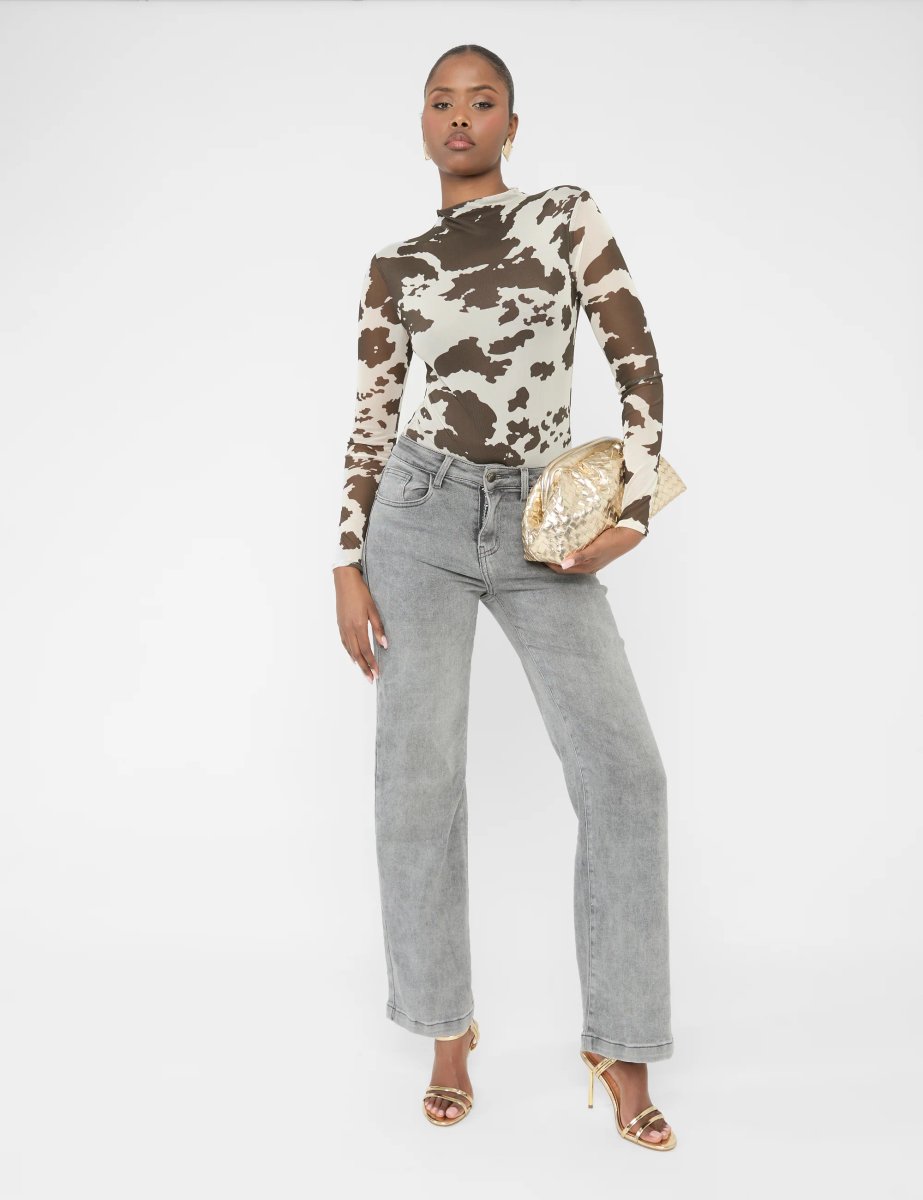 Public Desire Long Sleeve High Neck Bodysuit Cow Print - 4