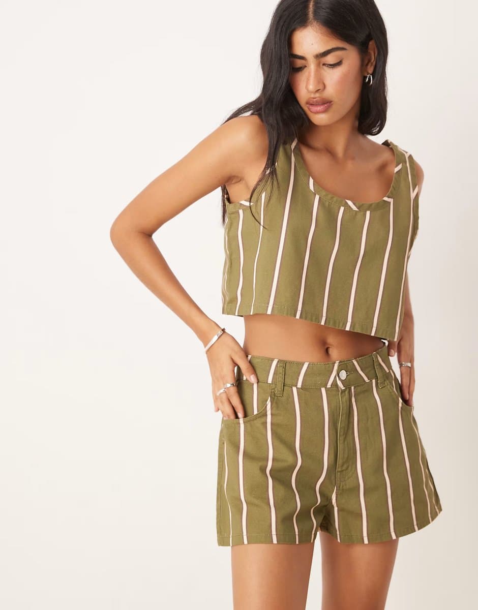 ASOS ASOS DESIGN denim cropped vest top in stripe co-ord