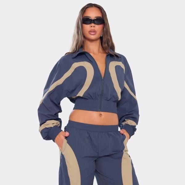 EGO EGO Contrast Panel Jacket with Long Sleeves in Navy