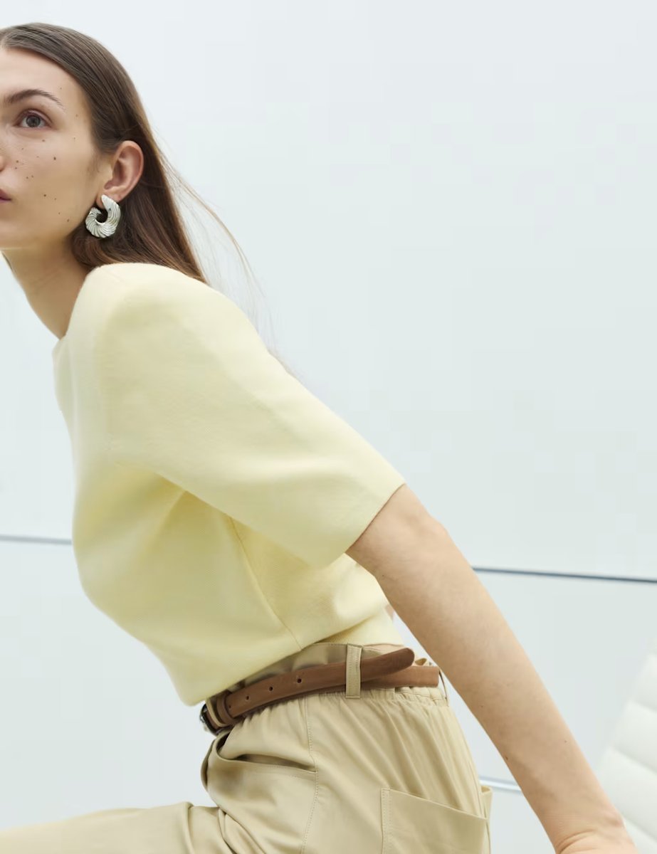 Marks & Spencer M&S Shoulder Pad Knitted Top with Wool Pale Straw - 2