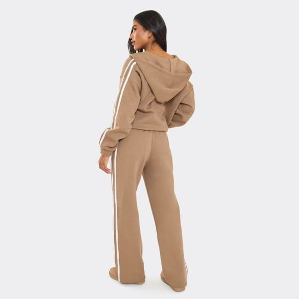 EGO Oversized Mid Rise Contrast Stripe Straight Leg Joggers In Mocha Brown, Women's Size UK 6 - 2