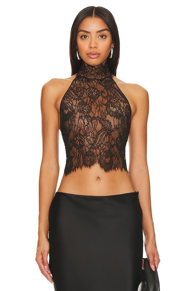 revolve Revolve Retrofete Halter Lace Crop Top in Black