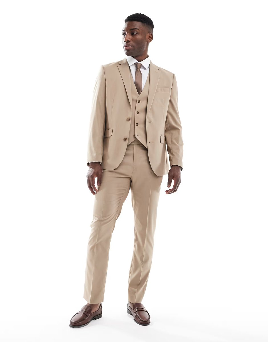 ASOS ASOS DESIGN slim suit jacket in mink brown - 3