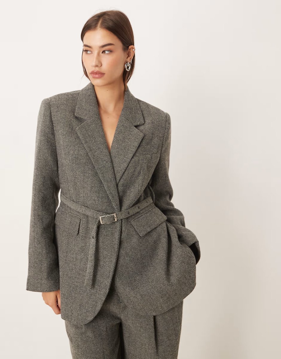 ASOS Gina Tricot herringbone co-ord in grey - 2