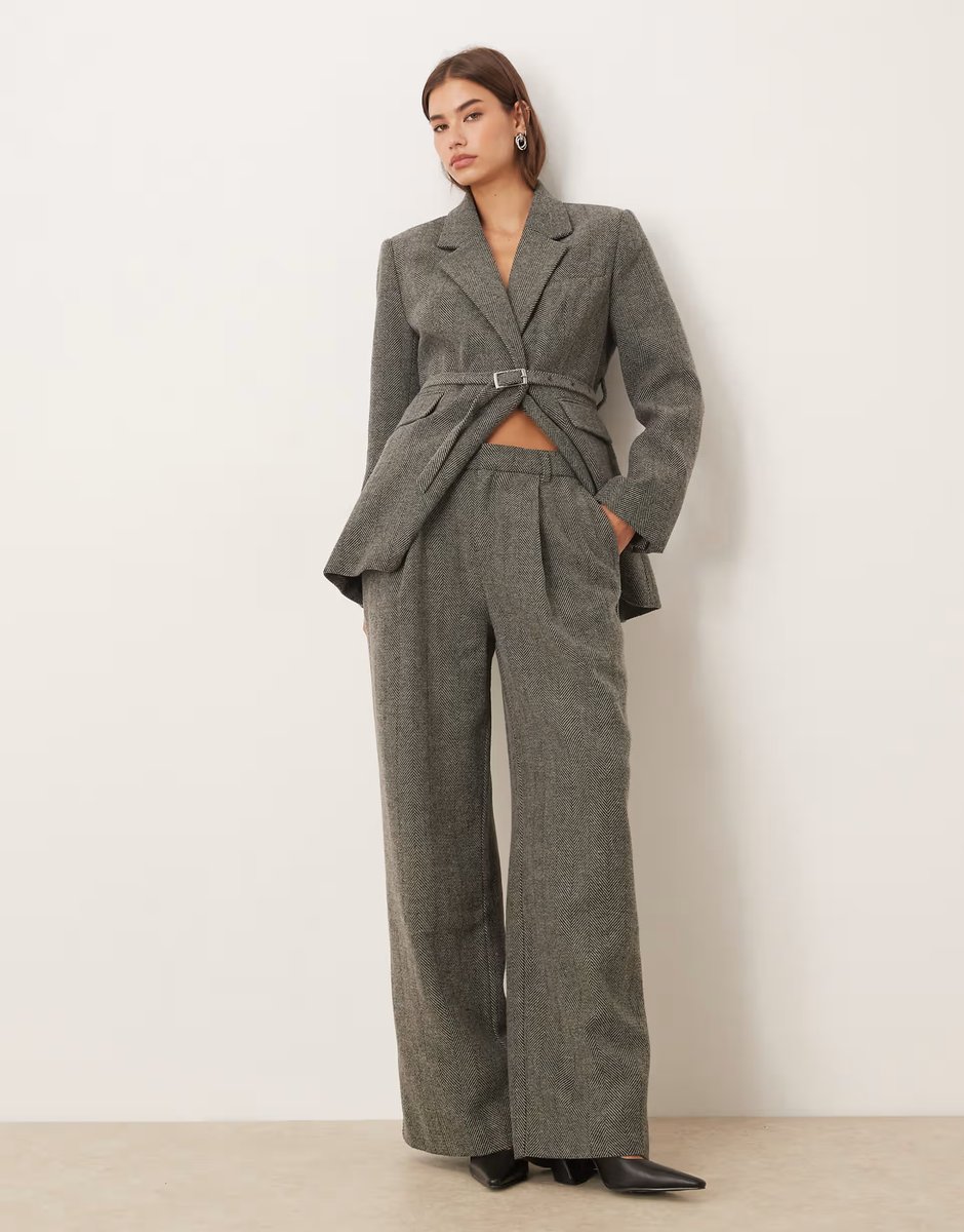 ASOS Gina Tricot herringbone co-ord in grey - 3