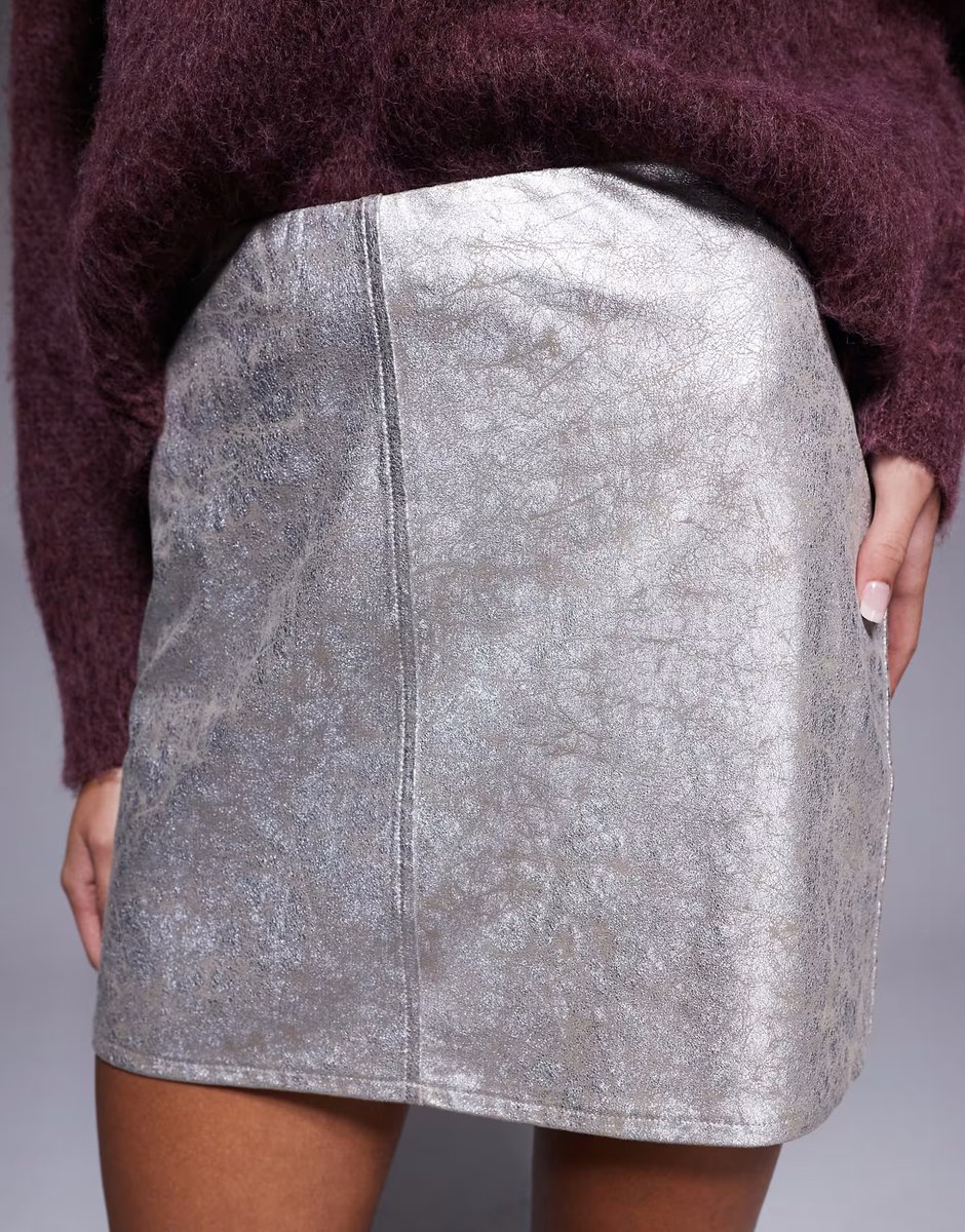 ASOS ASOS DESIGN metallic faux leather pocket detail mini skirt - 2
