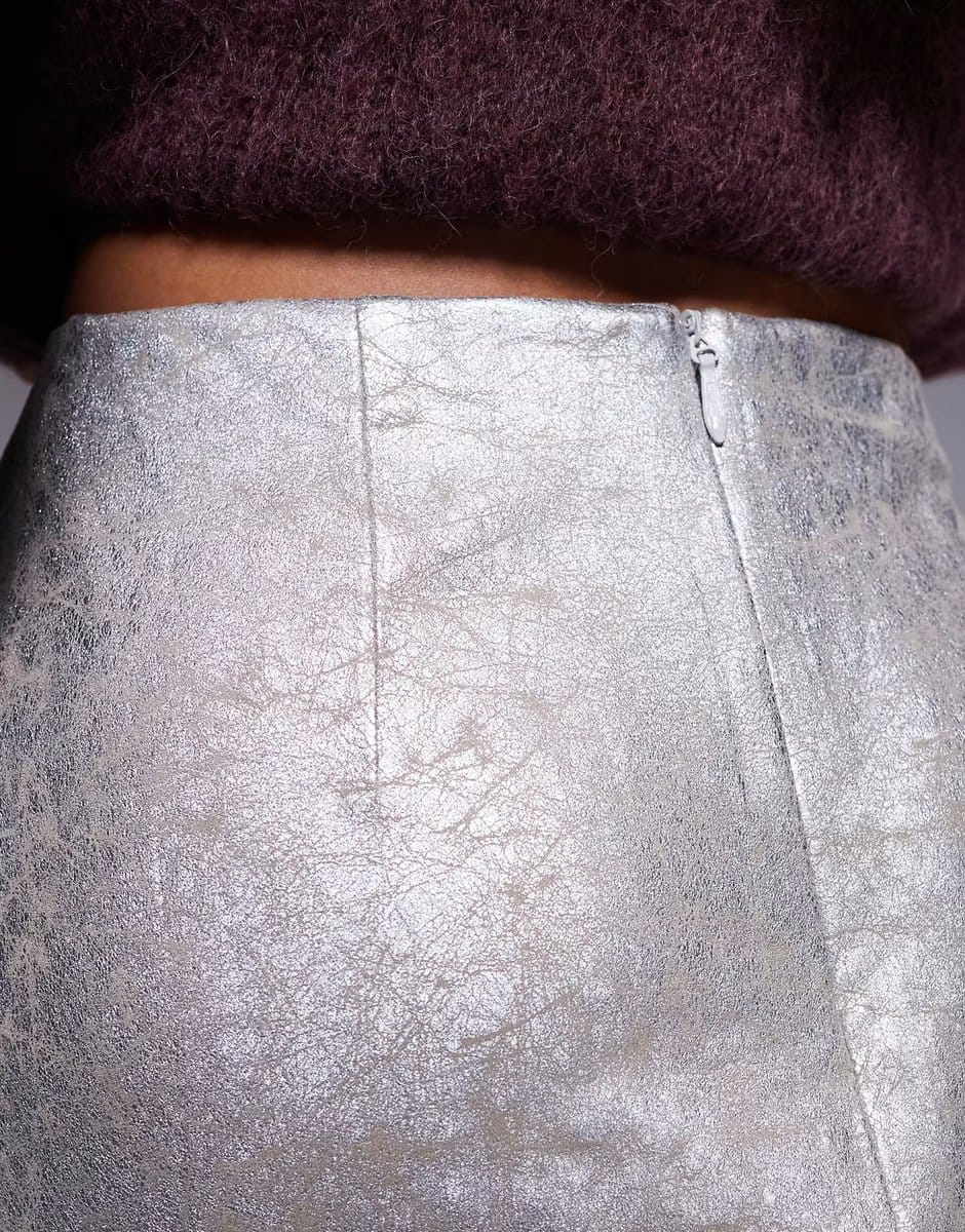 ASOS ASOS DESIGN metallic faux leather pocket detail mini skirt - 4