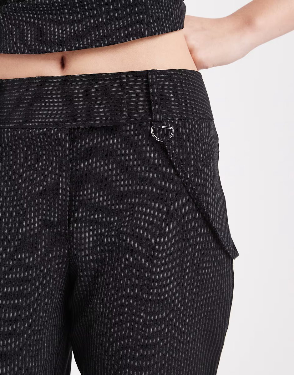 ASOS COLLUSION tailored pinstripe buckle trouser co-ord in black - 3
