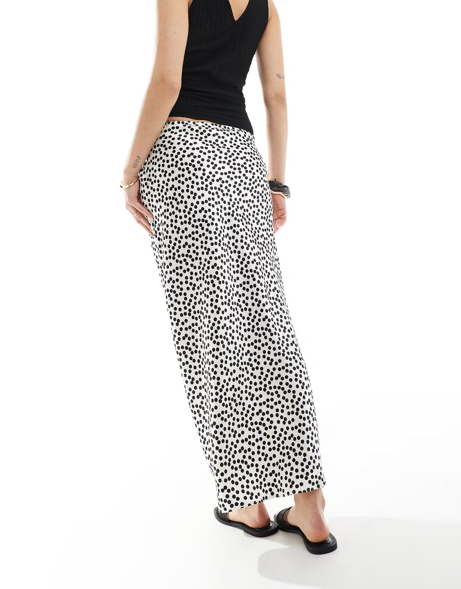 ASOS New Look satin bias spot midi skirt in white - 3