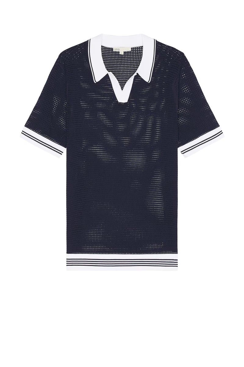revolve Revolve Mesh Knit Polo in Deep Navy & White