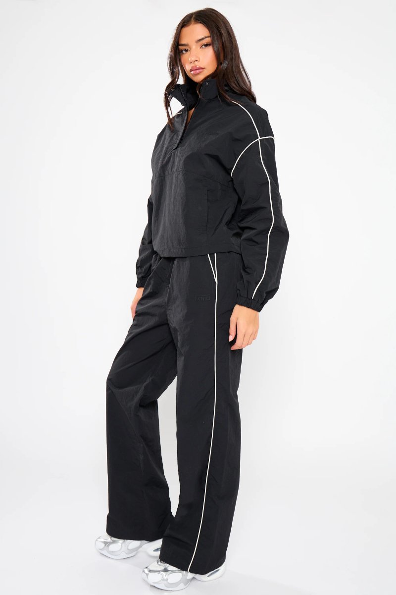 Kaiia Kaiia Contrast Piping Wide Leg Trousers Black - 2