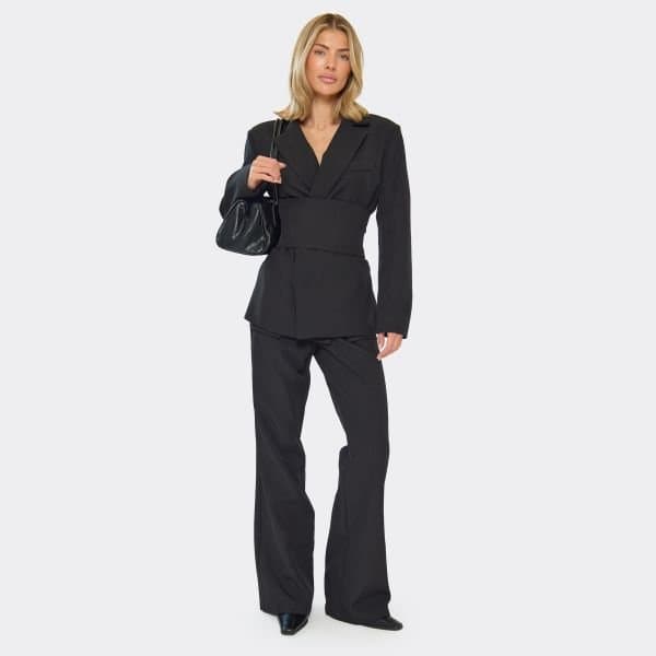 EGO Mid Rise Tailored Wide Leg Trousers In Black, Women's Size UK 6