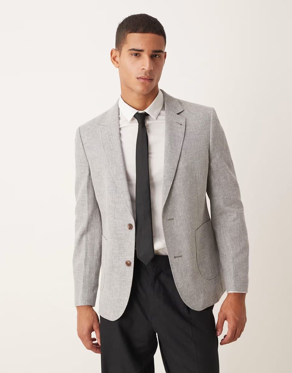 ASOS ASOS DESIGN Linen Blend Slim Blazer in Grey