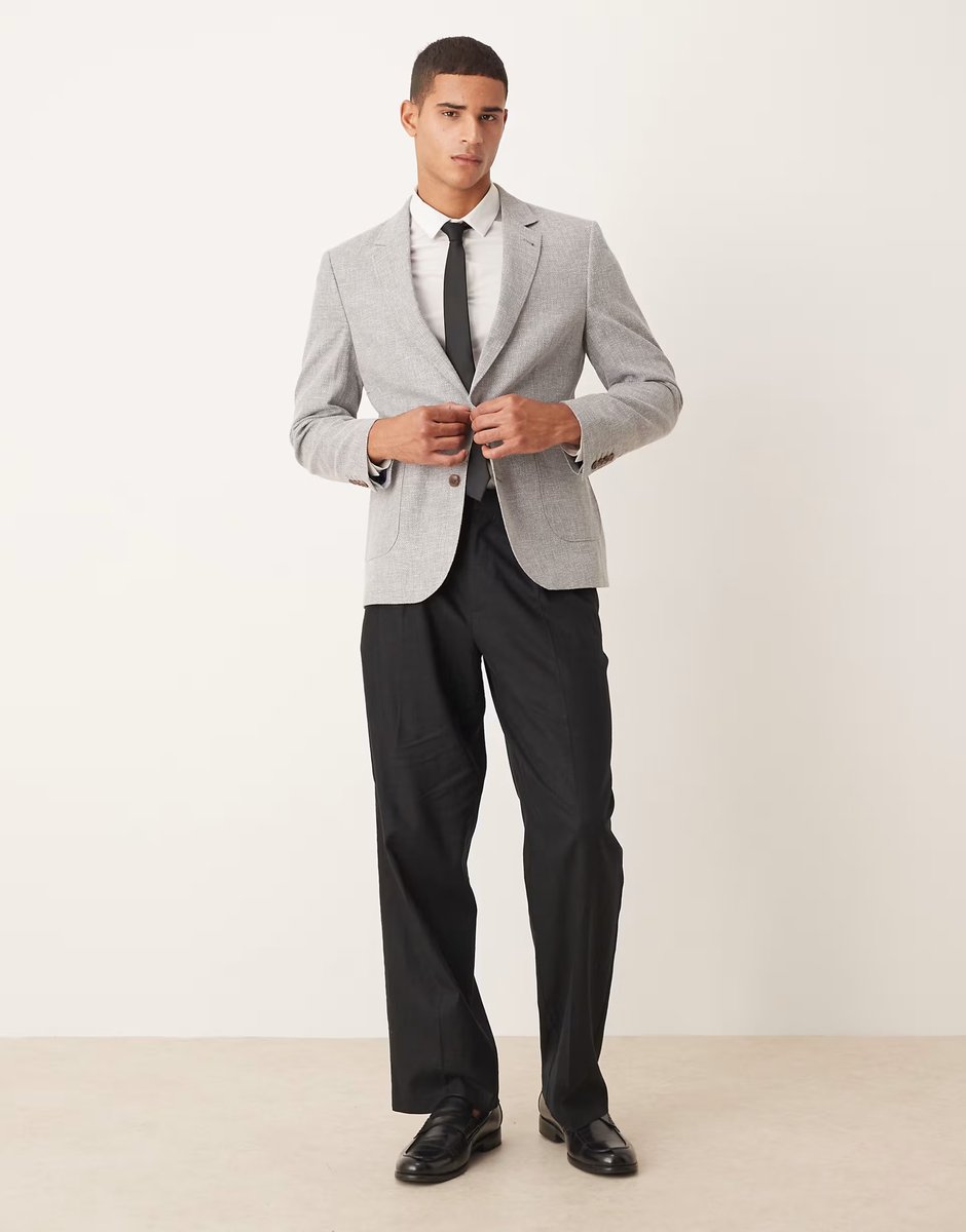 ASOS ASOS DESIGN linen blend slim blazer in grey - 3