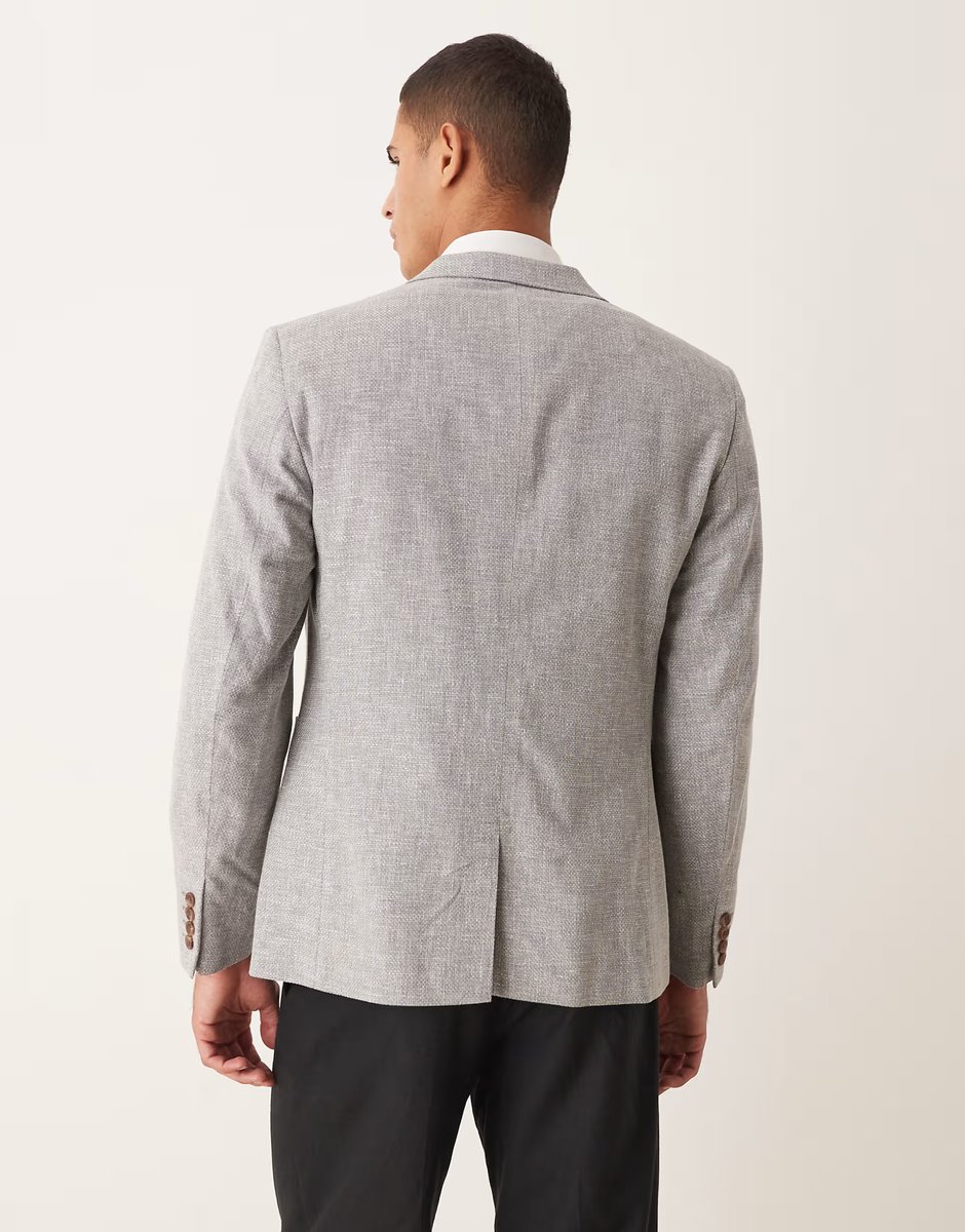 ASOS ASOS DESIGN linen blend slim blazer in grey - 4