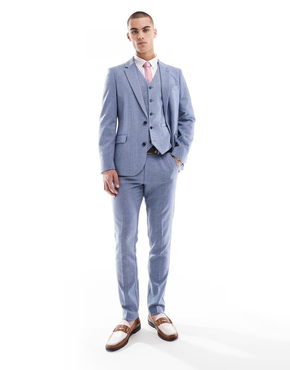 ASOS ASOS DESIGN skinny suit jacket with wool in blue