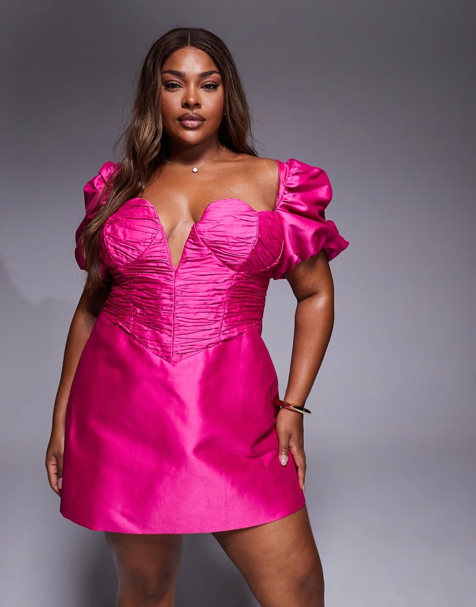 ASOS ASOS LUXE Curve structured satin sweetheart mini dress with ruched bodice in pink