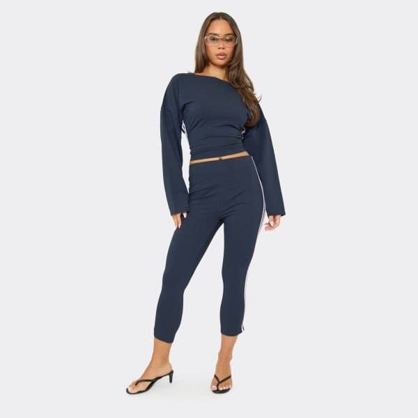 EGO Mid Rise Side Stripe Capri Leggings In Navy Blue, Women's Size UK 6