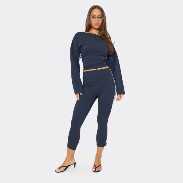 EGO Mid Rise Side Stripe Capri Leggings In Navy Blue, Women's Size UK 6 - 1