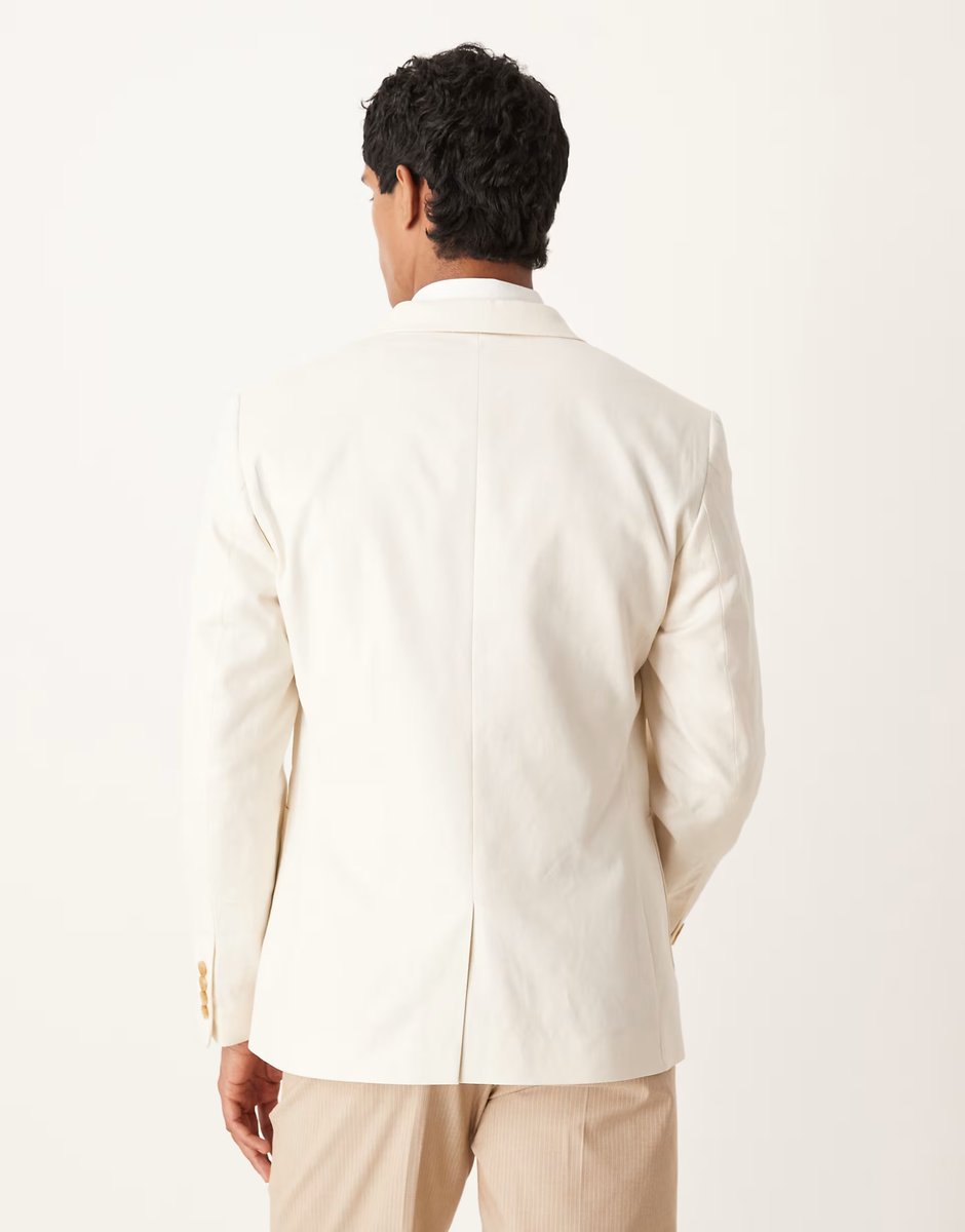 ASOS ASOS DESIGN slim cotton linen blend blazer in ecru - 4