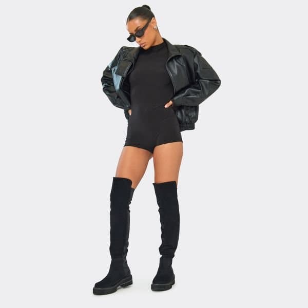 EGO Dyad Chunky Sole Knee High Long Boot In Black Faux Suede, Women's Size UK 3