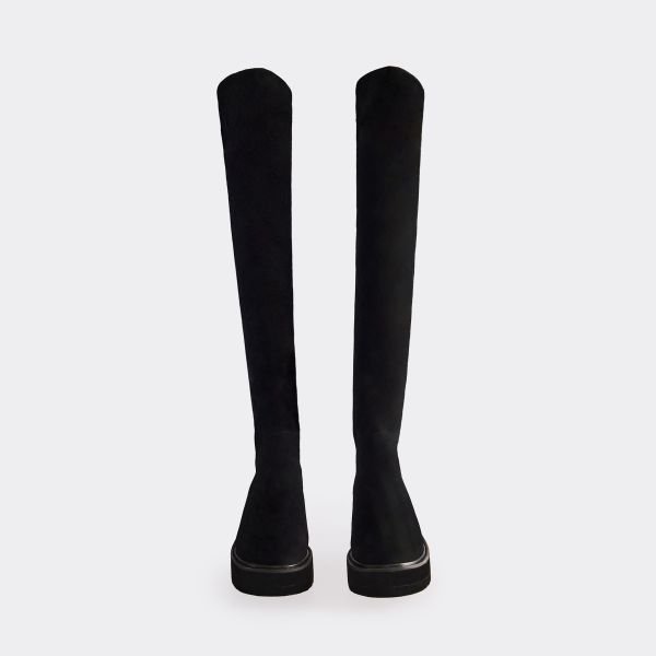 EGO Dyad Chunky Sole Knee High Long Boot In Black Faux Suede, Women's Size UK 3 - 2