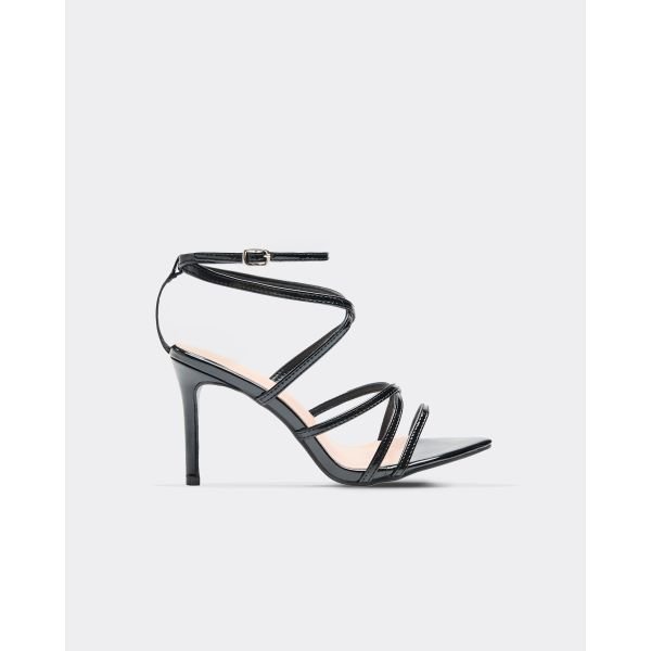 EGO Stone Strappy Detail Pointed Toe Stiletto Heel In Black Patent, Women's Size UK 3 - 2
