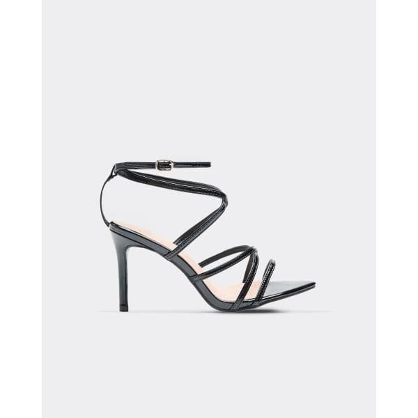 EGO Stone Strappy Detail Pointed Toe Stiletto Heel In Black Patent, Women's Size UK 3 - 2