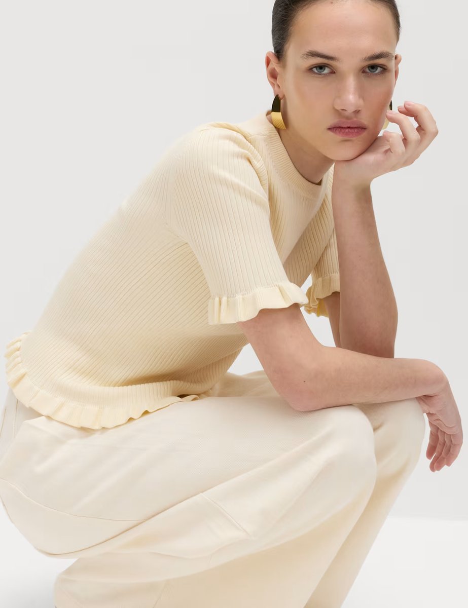 Marks & Spencer M&S Ribbed Frill Detail Knitted Top Buttermilk - 2