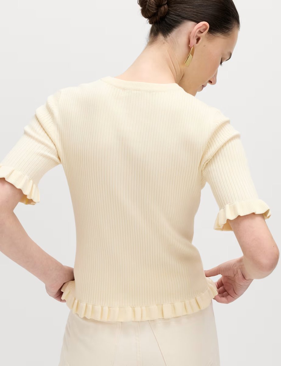 Marks & Spencer M&S Ribbed Frill Detail Knitted Top Buttermilk - 3