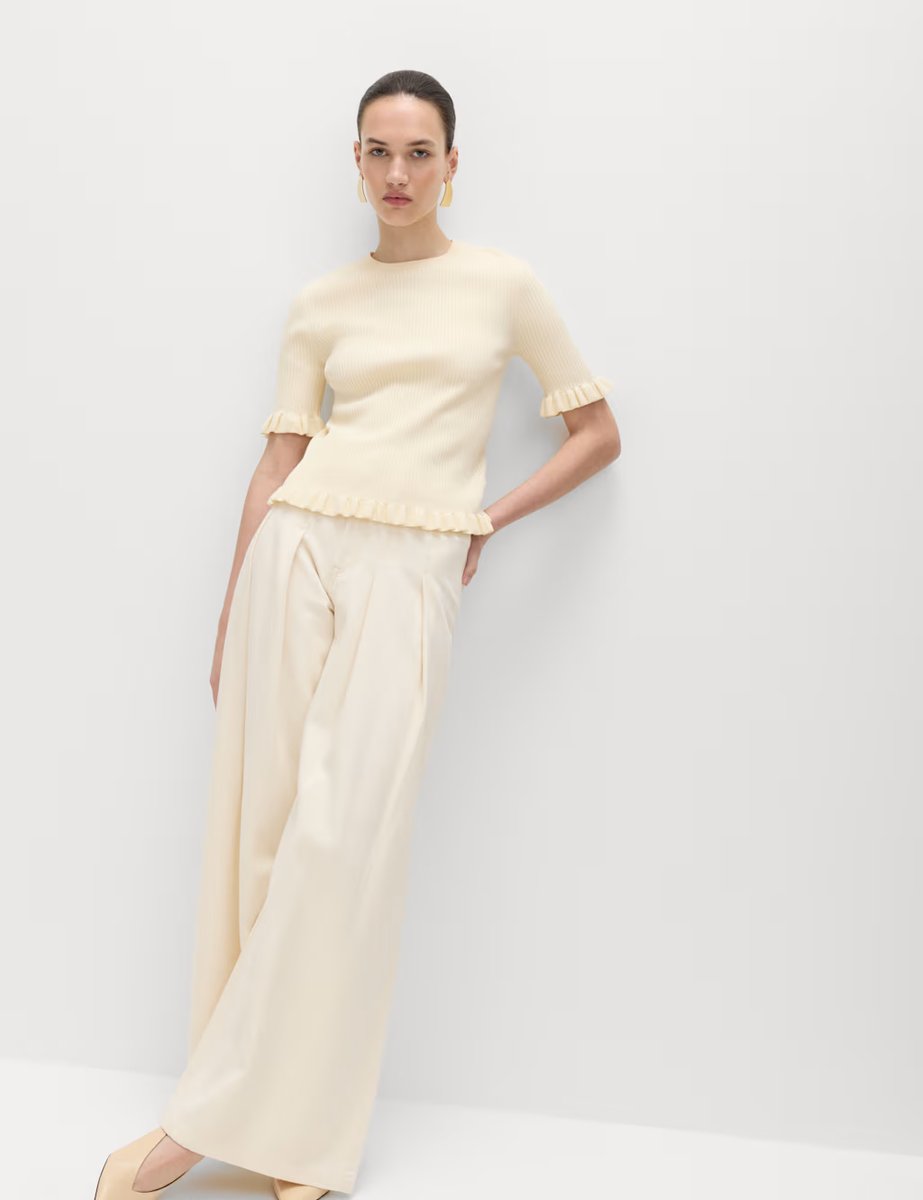 Marks & Spencer M&S Ribbed Frill Detail Knitted Top Buttermilk - 4