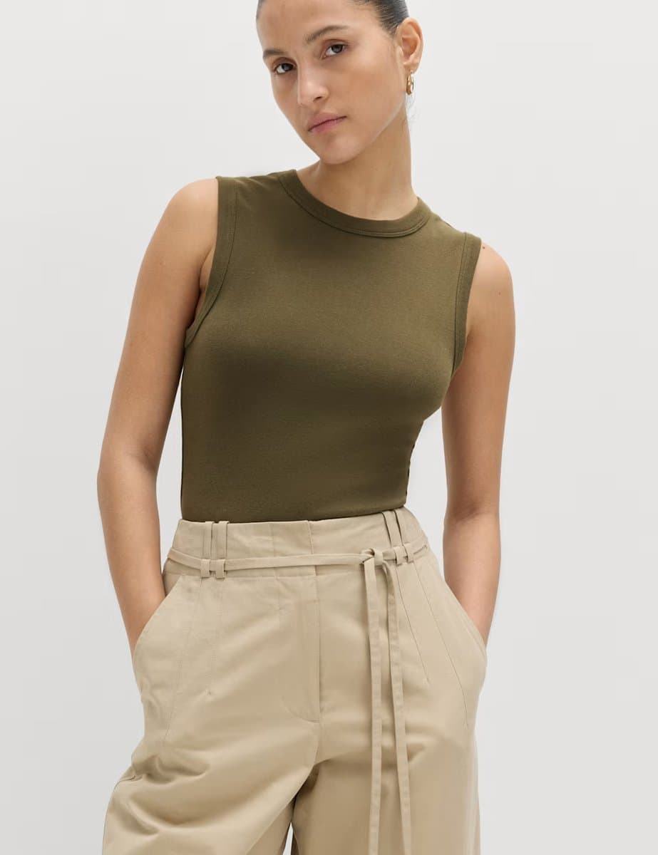 Marks & Spencer M&S Classic Cotton Rich Slim Fit Tank Top in Dark Olive