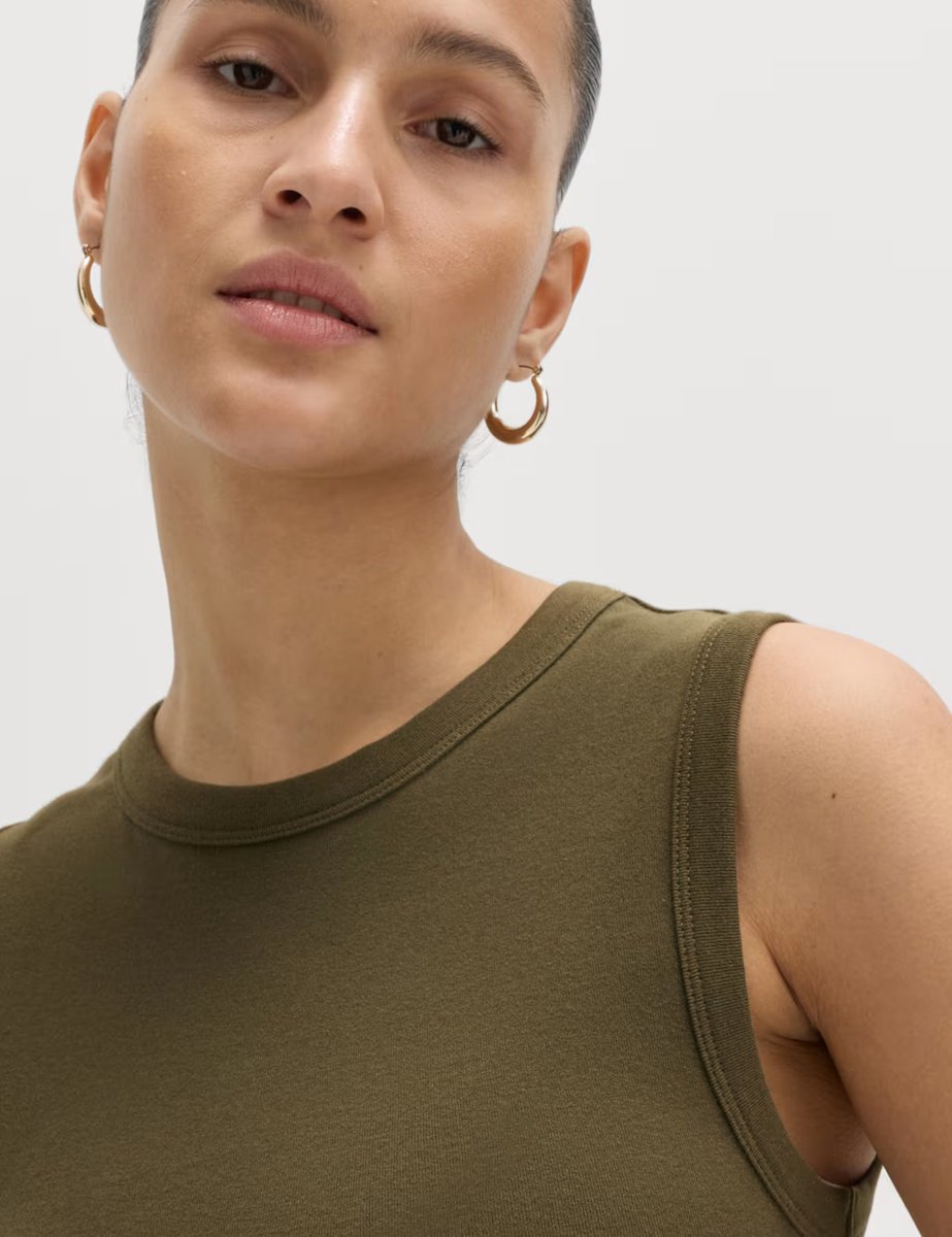 Marks & Spencer M&S Cotton Rich Premium Slim Fit Tank Top Dark Olive - 3