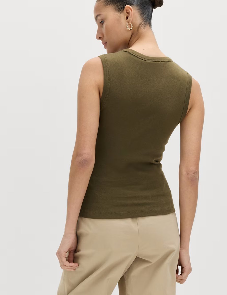 Marks & Spencer M&S Cotton Rich Premium Slim Fit Tank Top Dark Olive - 4