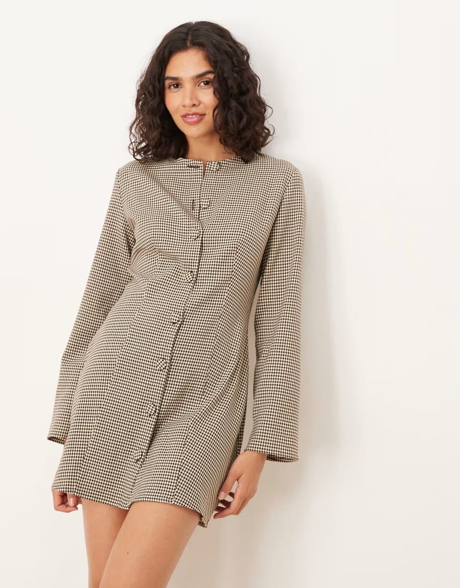 ASOS ASOS DESIGN seamed button down mini dress in brown check
