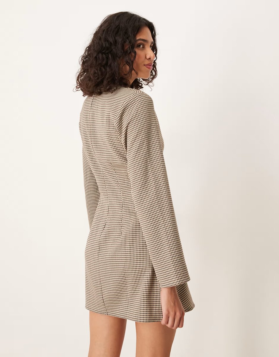 ASOS ASOS DESIGN seamed button down mini dress in brown check - 4