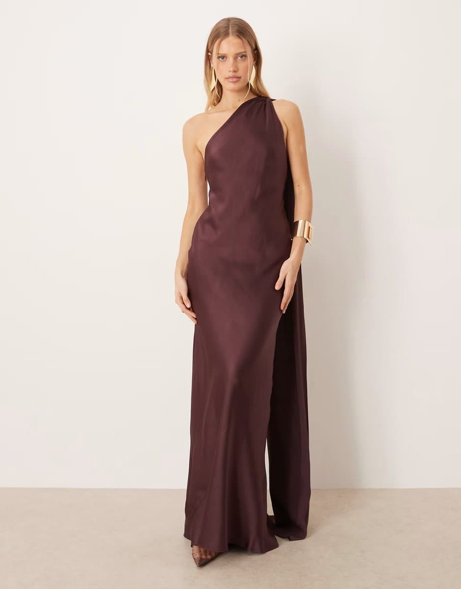 ASOS Mango Capsule one shoulder maxi dress in plum