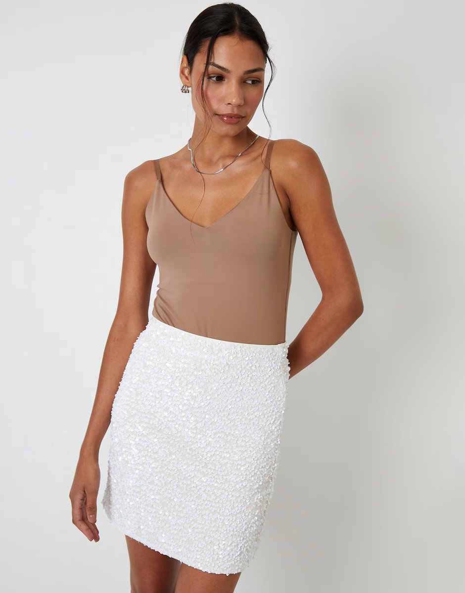ASOS Threadbare Sequin velour mini skirt in white - 2