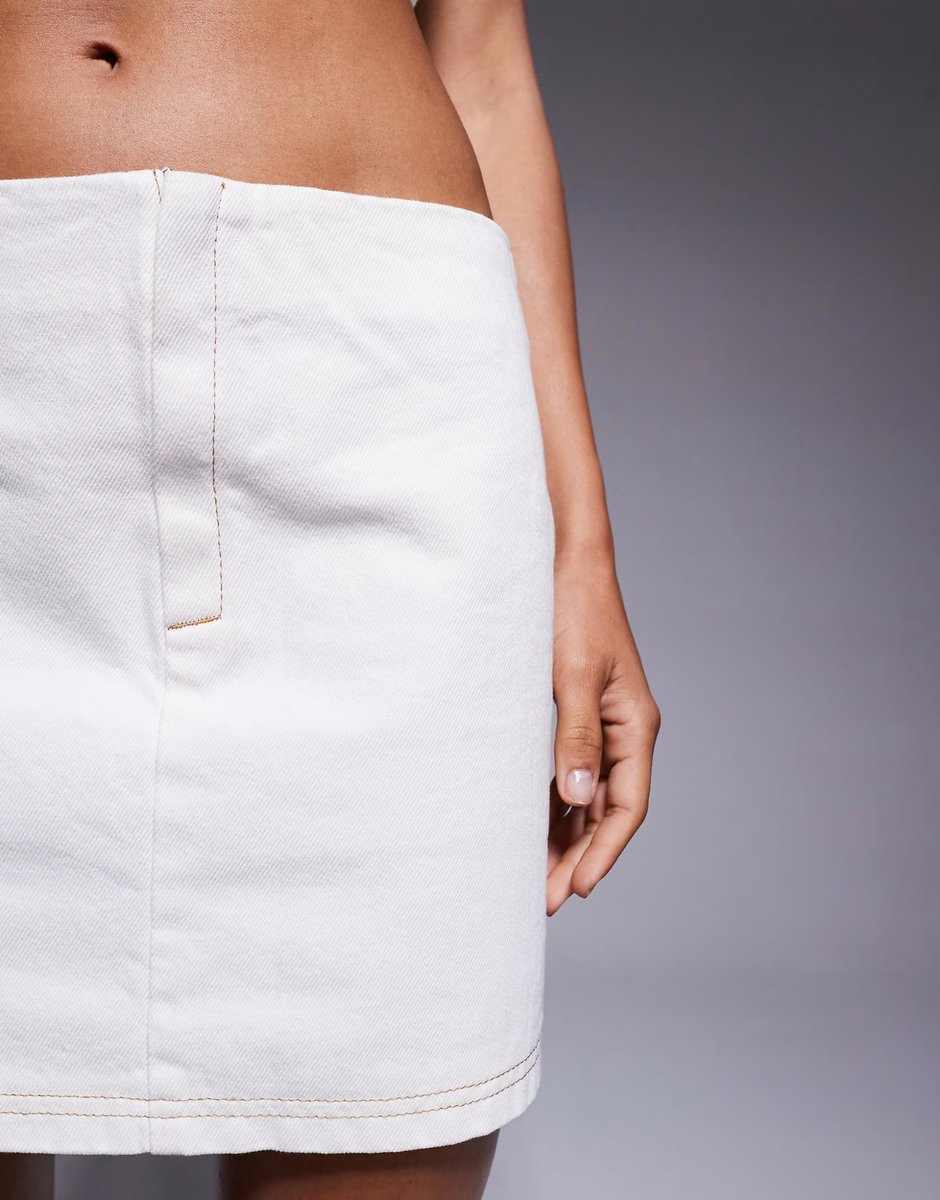 ASOS ASOS DESIGN denim micro mini skirt with seams co-ord in cream - 4