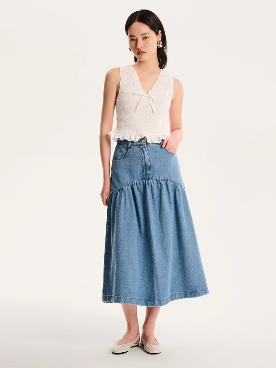 OMNES Ellie-May Skirt in Light Wash