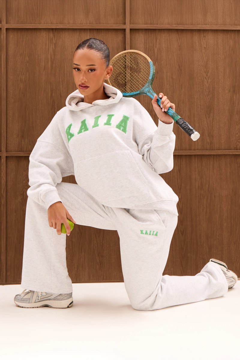 Kaiia Kaiia Slogan Oversized Hoodie Light Grey Marl & Spring Green - 2